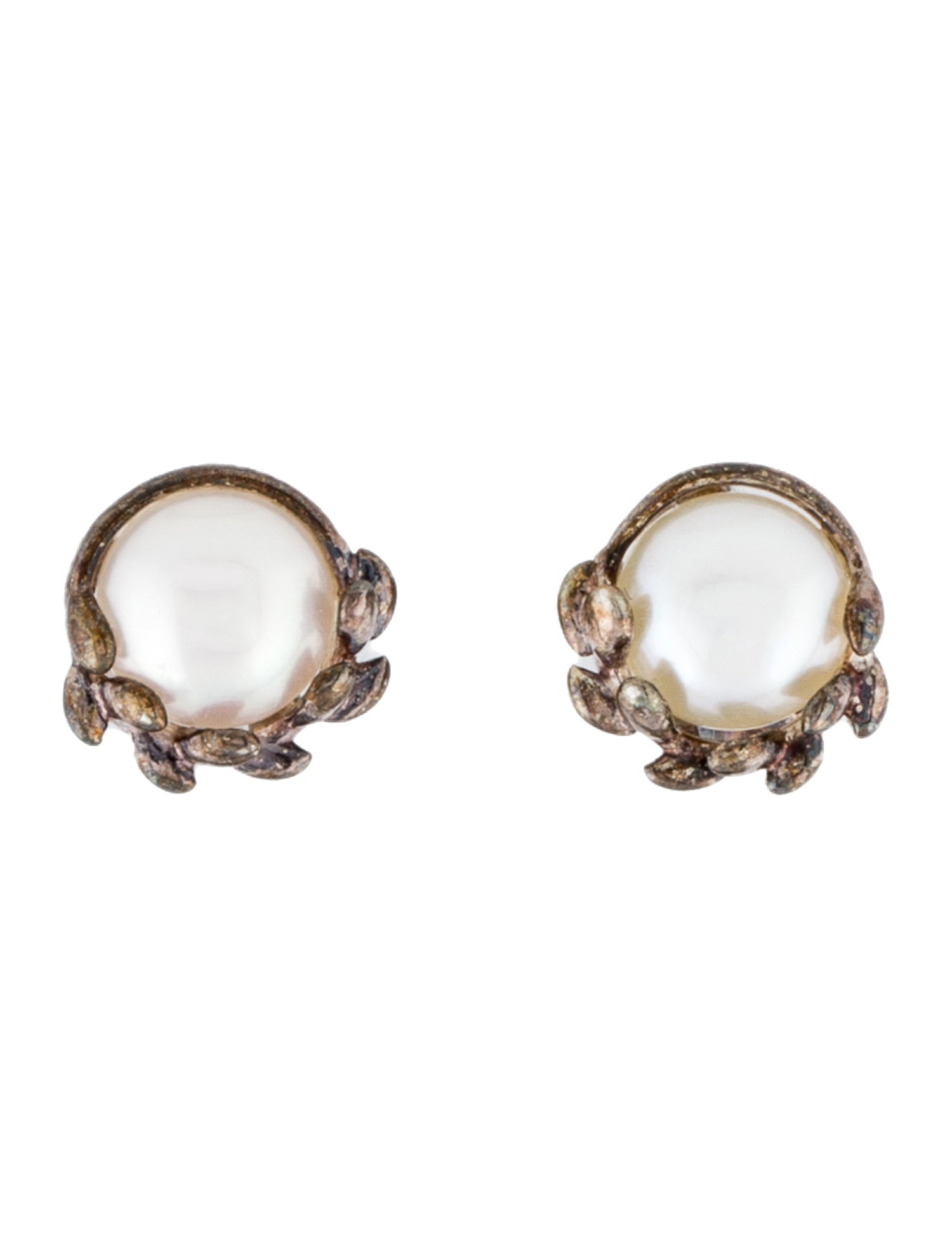 Tiffany & Co. Pearl Olive Leaf Stud Earrings