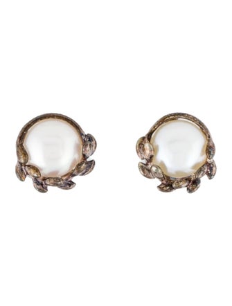 Tiffany & Co. Pearl Olive Leaf Stud Earrings