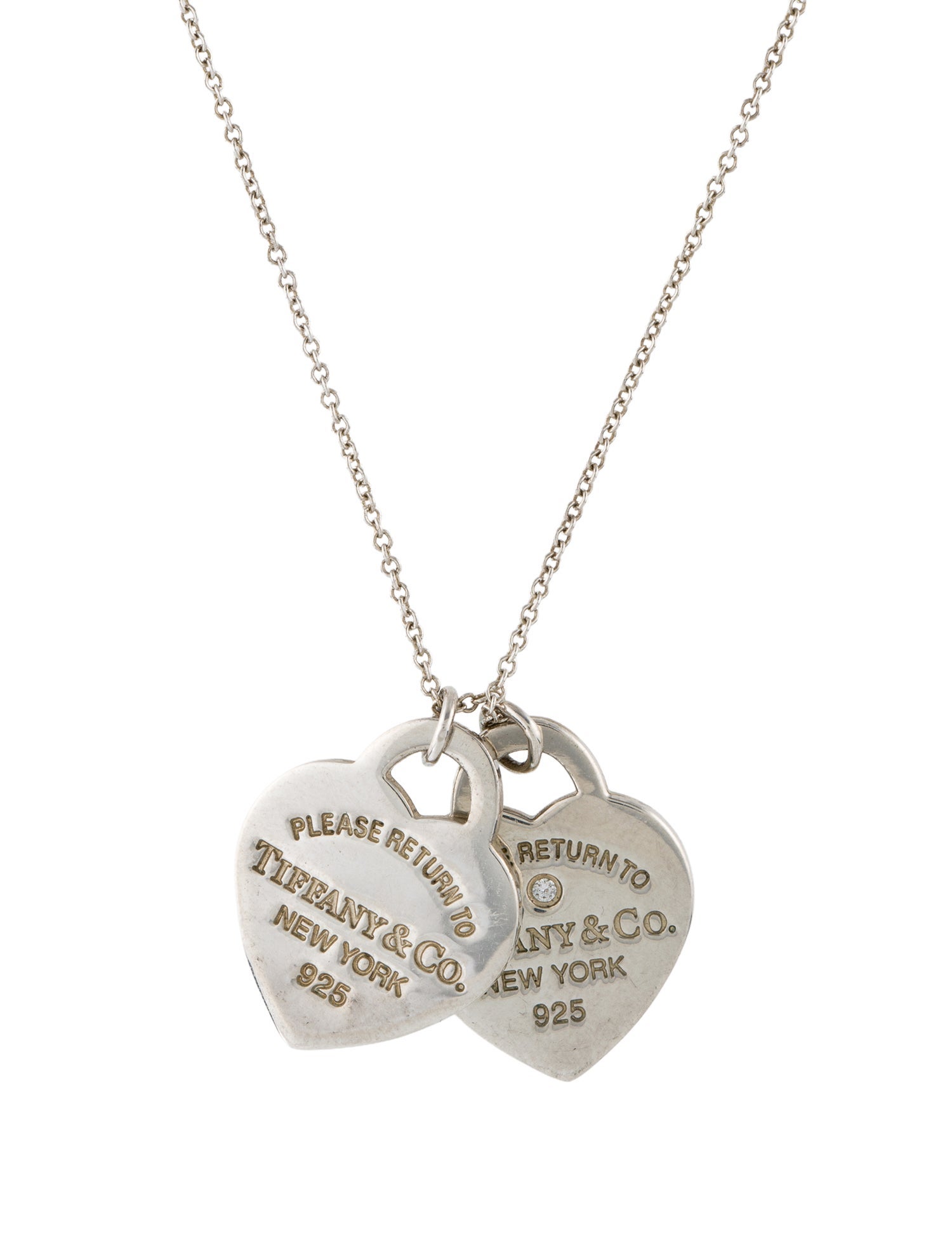 Tiffany & Co. Enamel Double Heart Tag Pendant Necklace