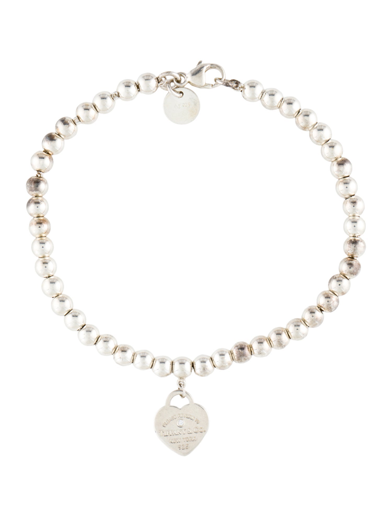 Tiffany & Co. Diamond Heart Tag Bead Bracelet