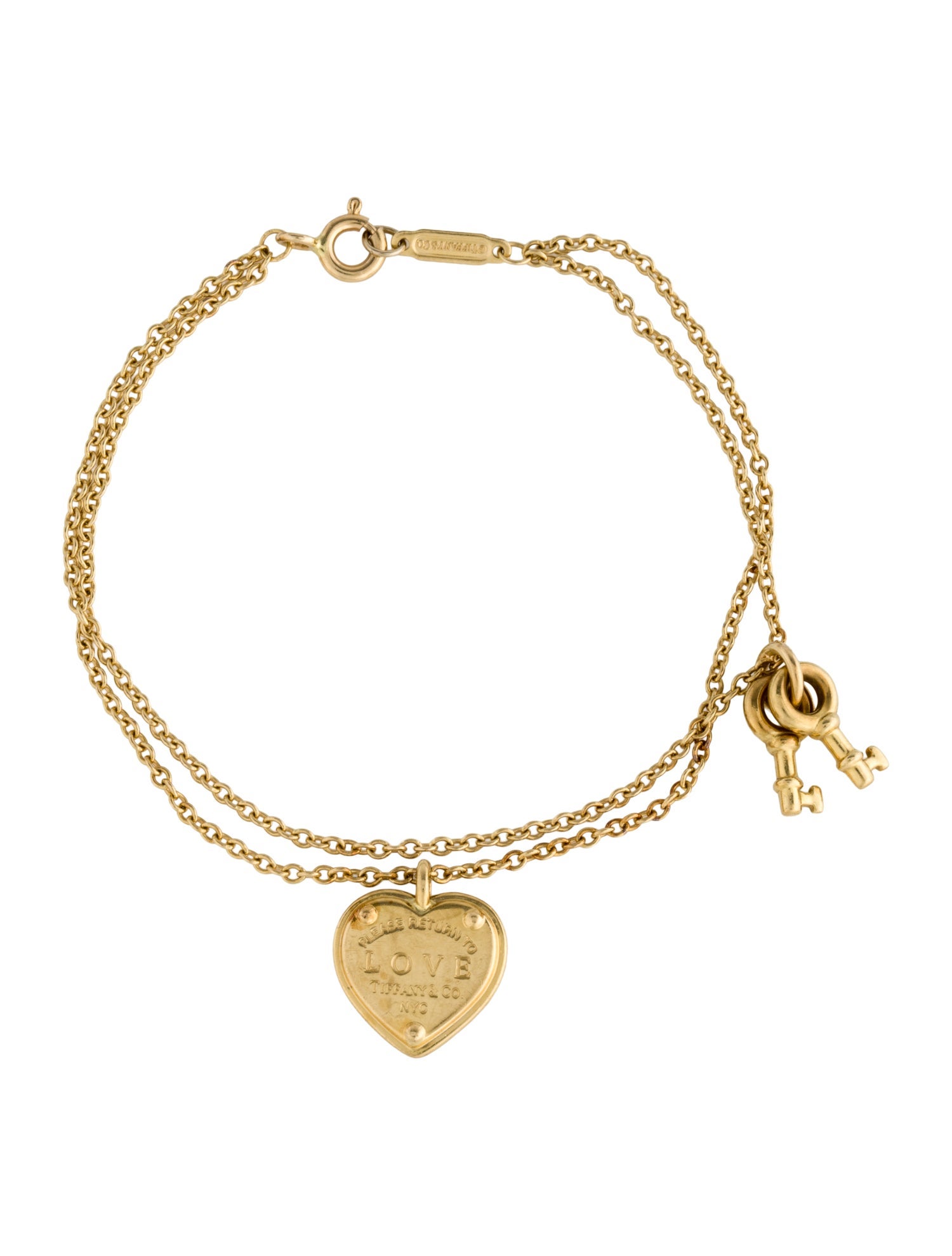 Tiffany & Co. 18K Love Heart Tag Key Multistrand Charm Bracelet