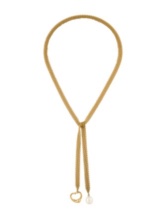 Tiffany & Co. 18K Pearl Open Heart Mesh Tie Necklace
