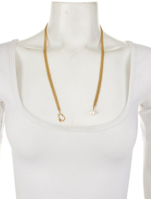 Tiffany & Co. 18K Pearl Open Heart Mesh Tie Necklace