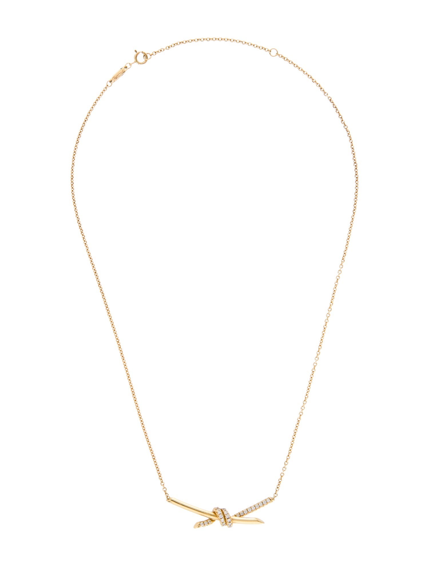 Tiffany & Co. 18K Diamond Knot Pendant Necklace