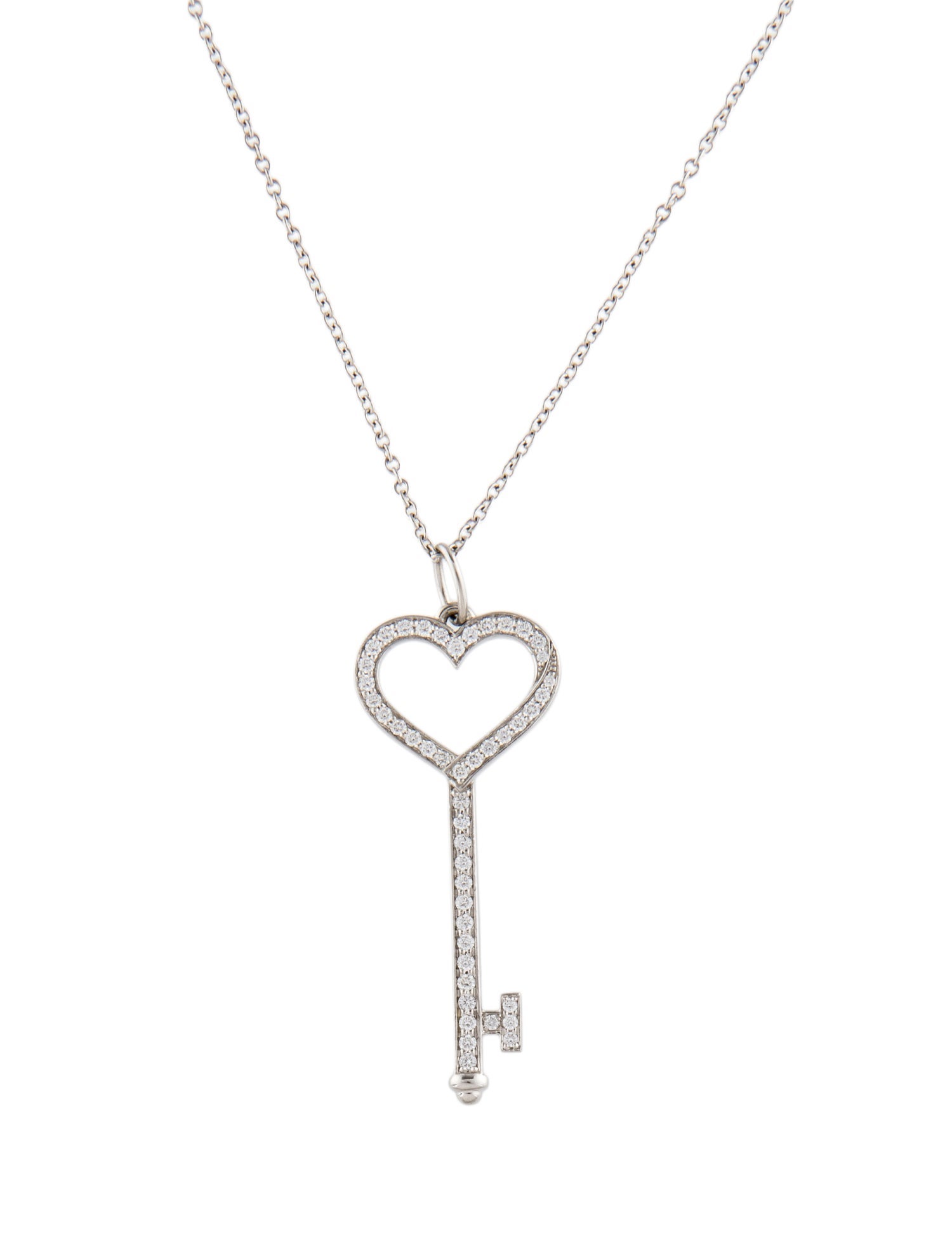 Tiffany & Co. Platinum Diamond Small Heart Key Pendant Necklace