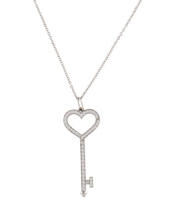 Tiffany & Co. Platinum Diamond Small Heart Key Pendant Necklace
