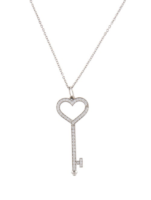 Tiffany & Co. Platinum Diamond Small Heart Key Pendant Necklace