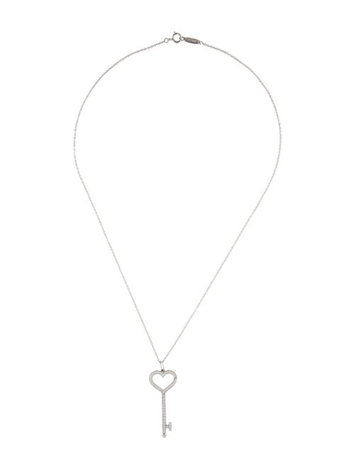 Tiffany & Co. Platinum Diamond Small Heart Key Pendant Necklace