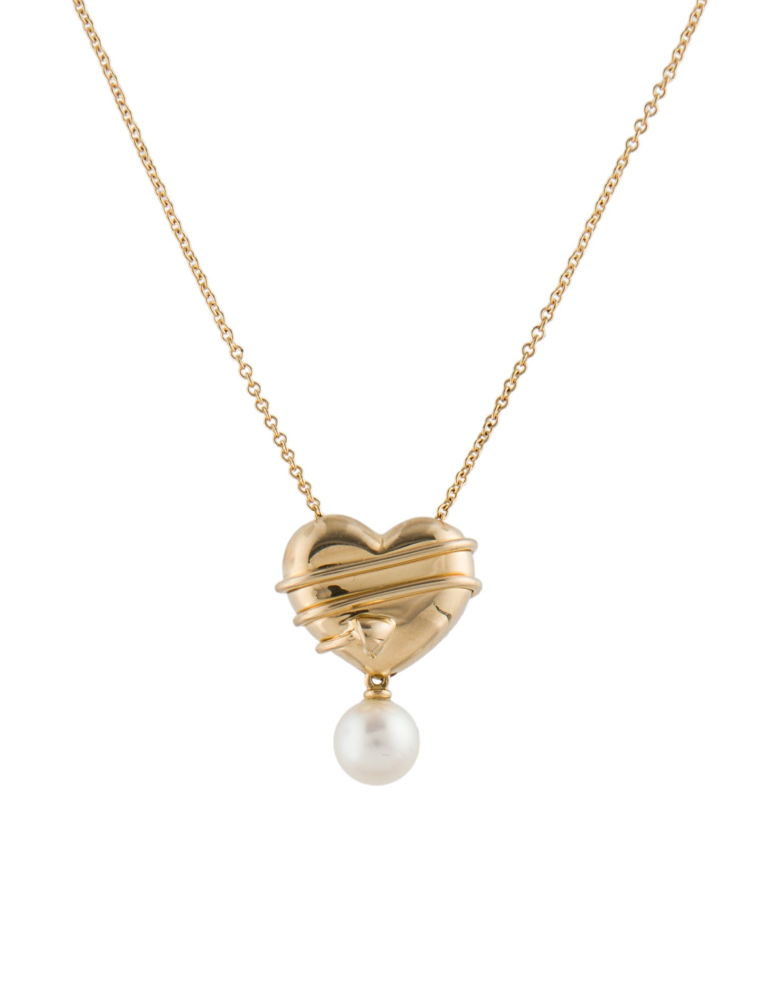 Tiffany & Co. Vintage Cupid Arrow Heart Pearl Pendant Necklace