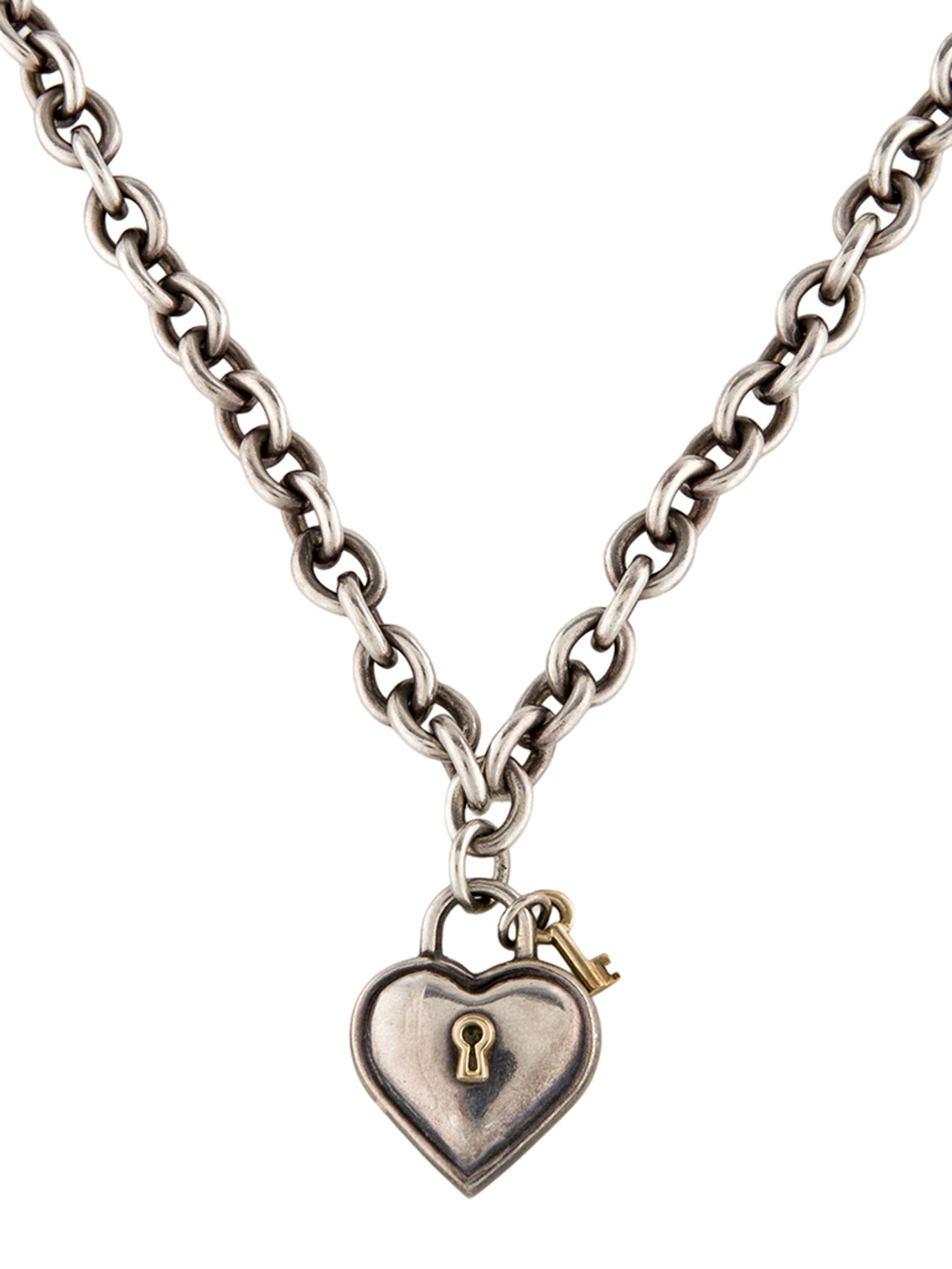 Tiffany & Co. Vintage Two-Tone Heart Lock & Key Pendant Necklace
