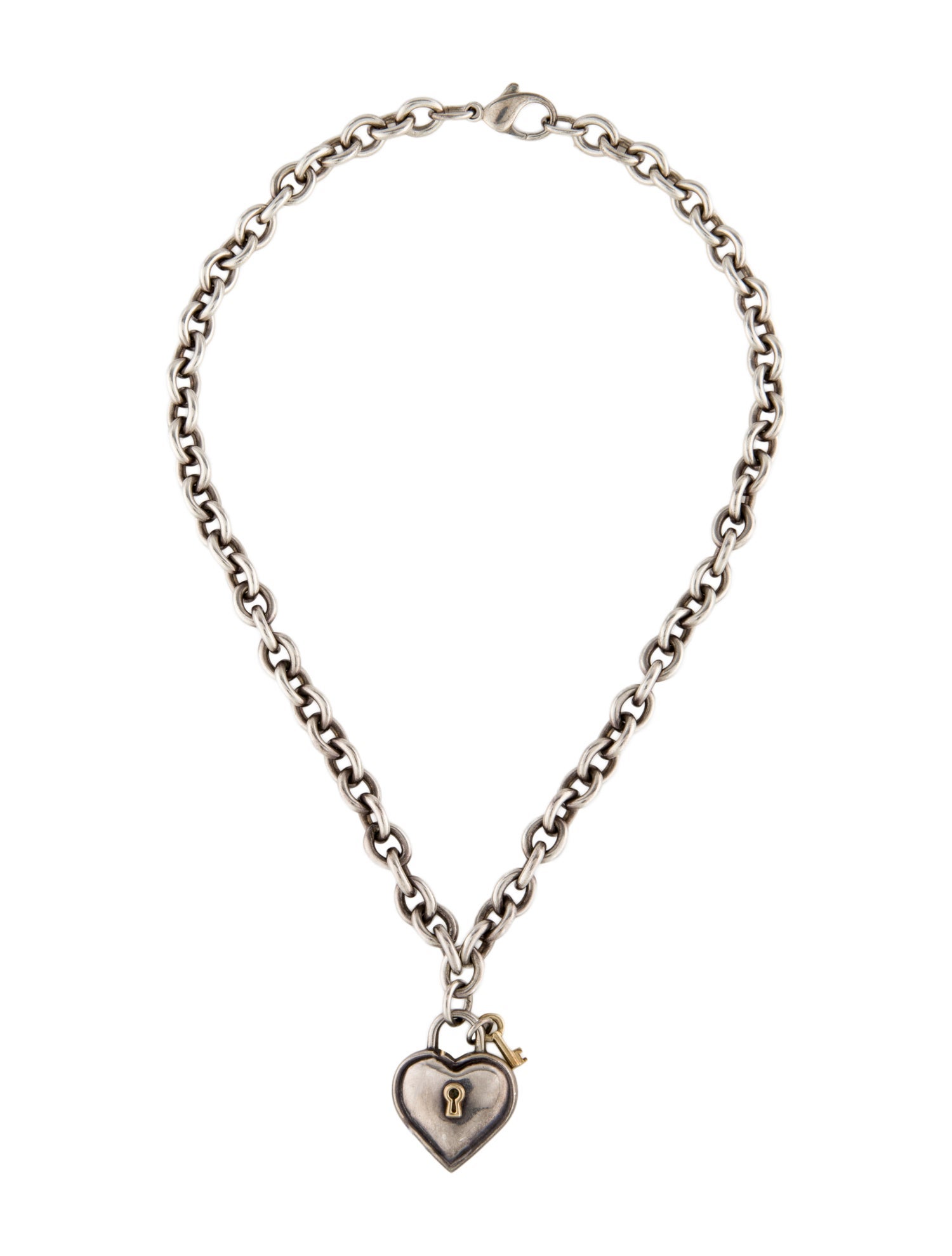 Tiffany & Co. Vintage Two-Tone Heart Lock & Key Pendant Necklace