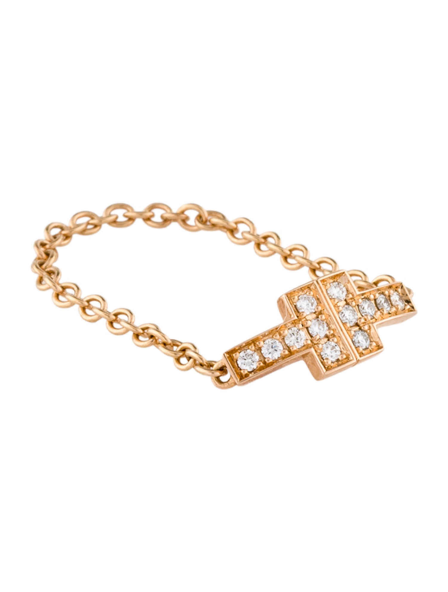 Tiffany & Co. 18K Diamond T Chain Ring