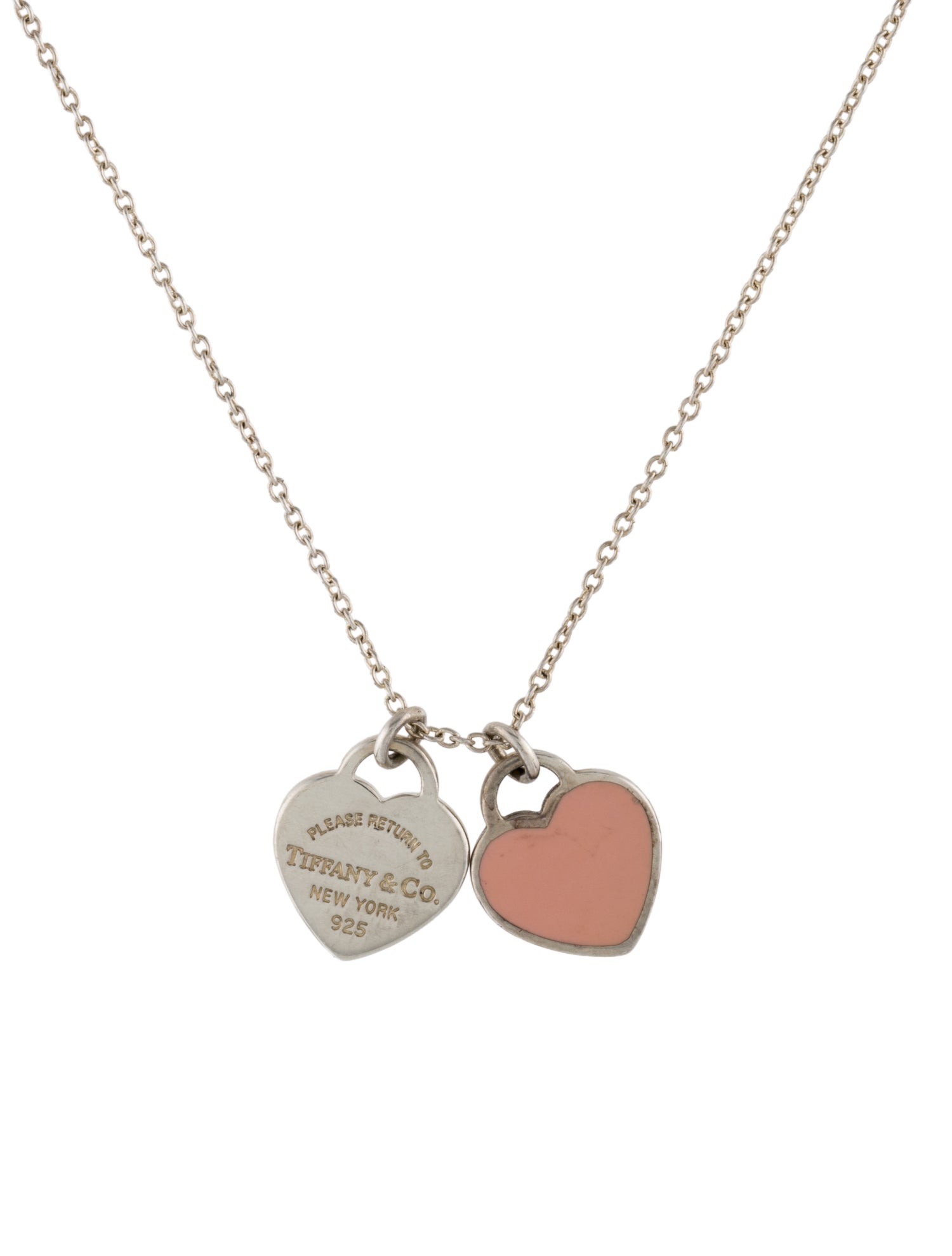 Tiffany & Co. Enamel Double Heart Tag Pendant Necklace