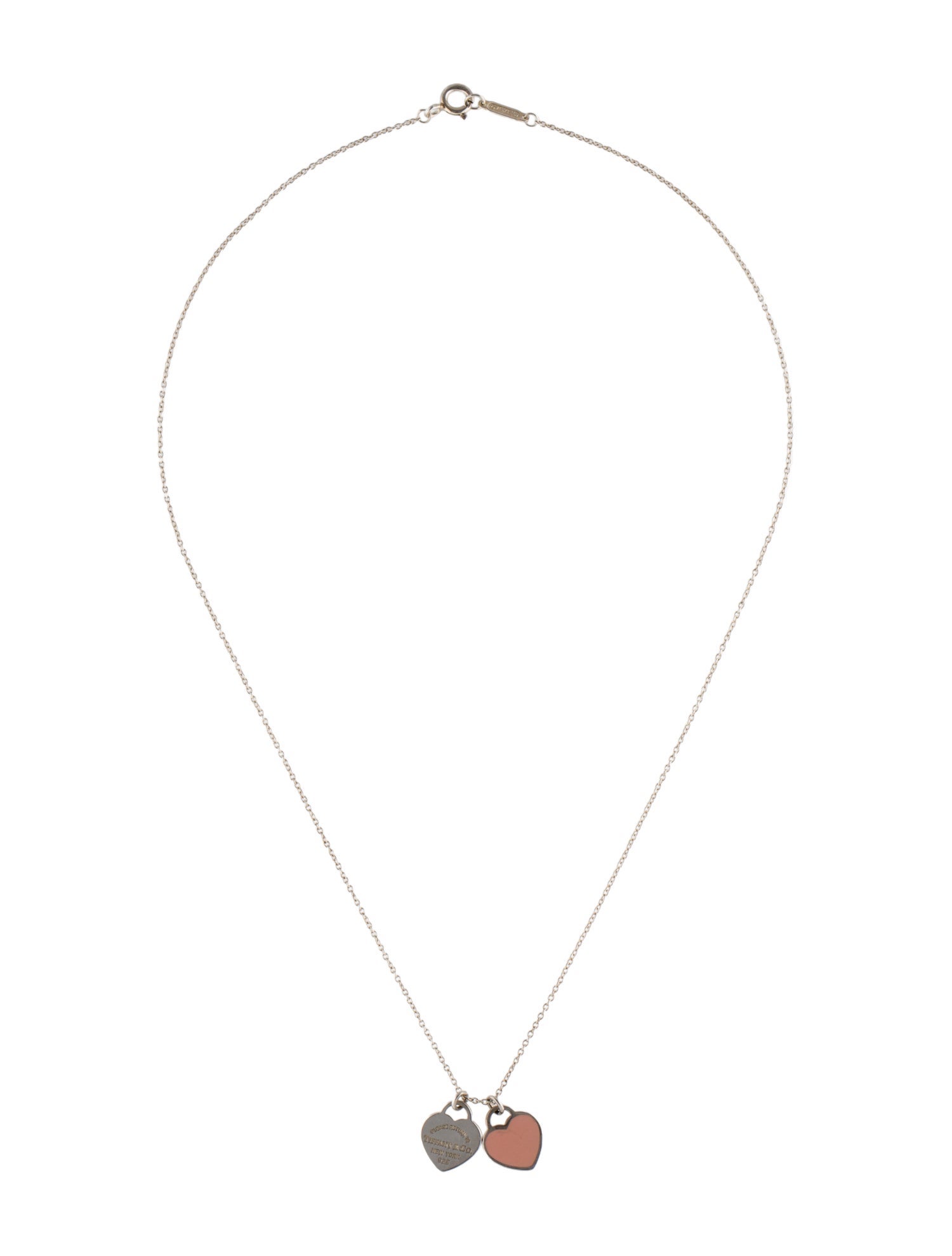 Tiffany & Co. Enamel Double Heart Tag Pendant Necklace