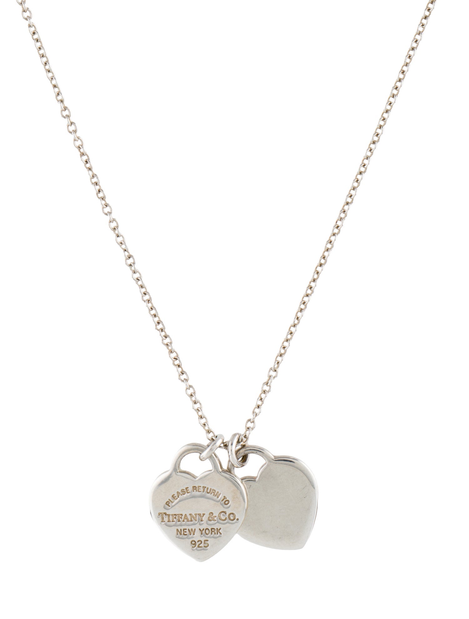 Tiffany & Co. Enamel Double Heart Tag Pendant Necklace