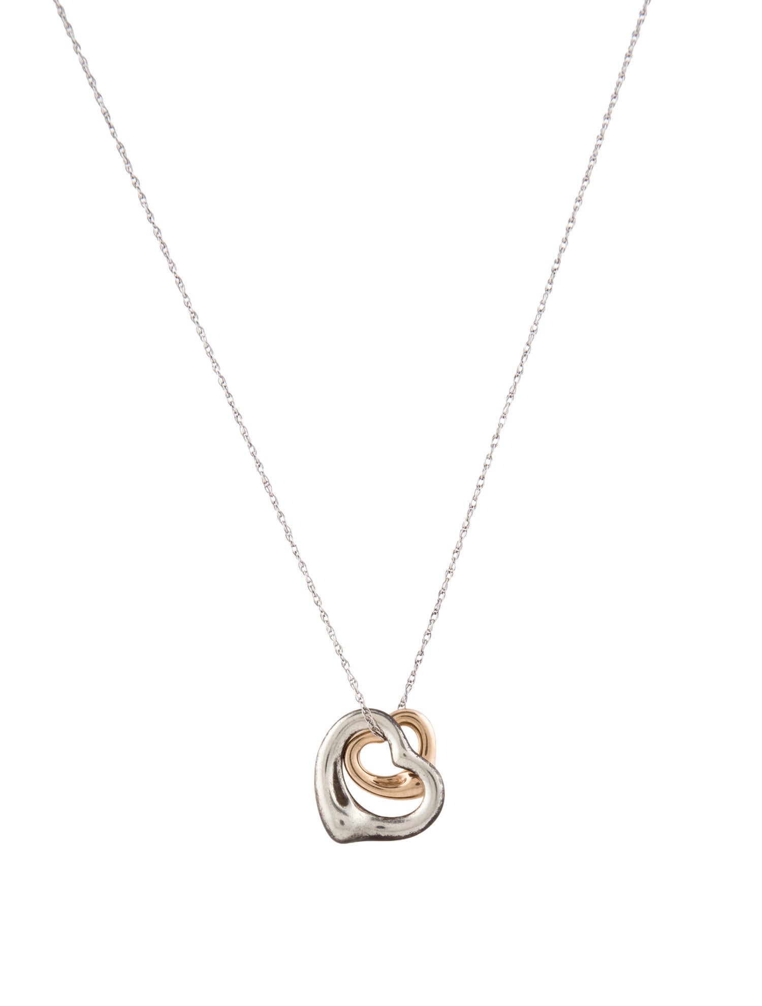 Tiffany & Co. Two-Tone Open Heart Pendants on 14K Unbranded Chain