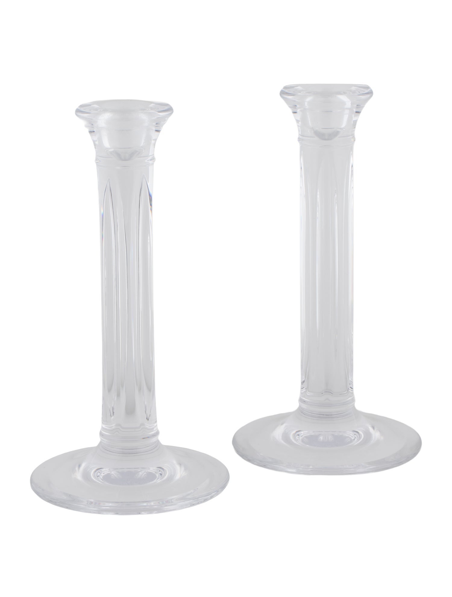 Tiffany & Co. Crystal Fluted Hampton Column Pair Of 8.5" Candle Holders Set