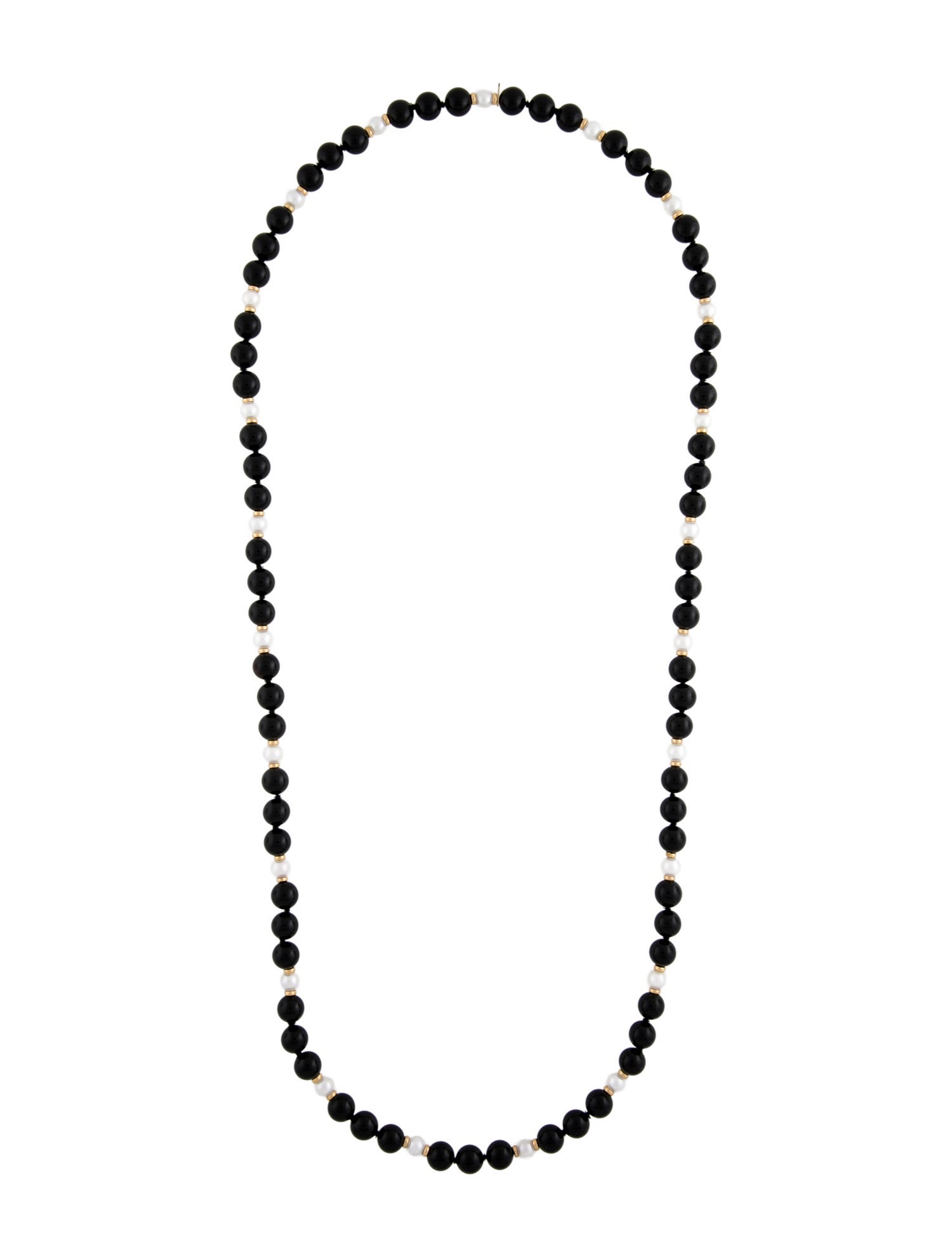 Tiffany & Co. 14K Pearl & Onyx Bead Necklace