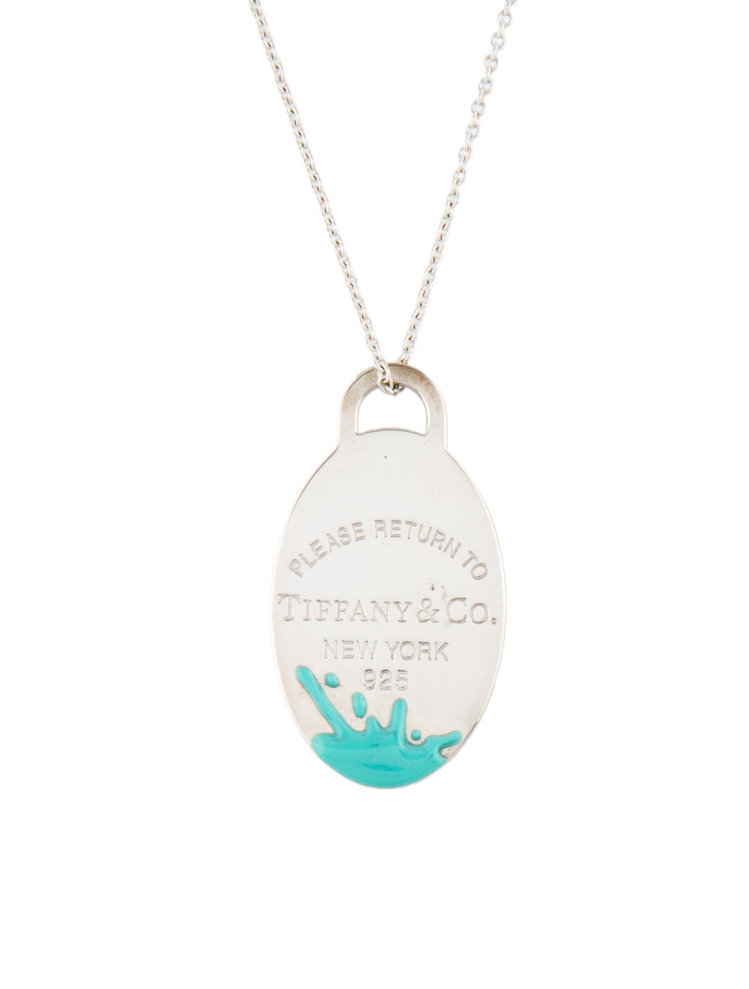 Tiffany & Co. Enamel Color Splash Oval Tag Pendant on Mixed Bead Chain Necklace