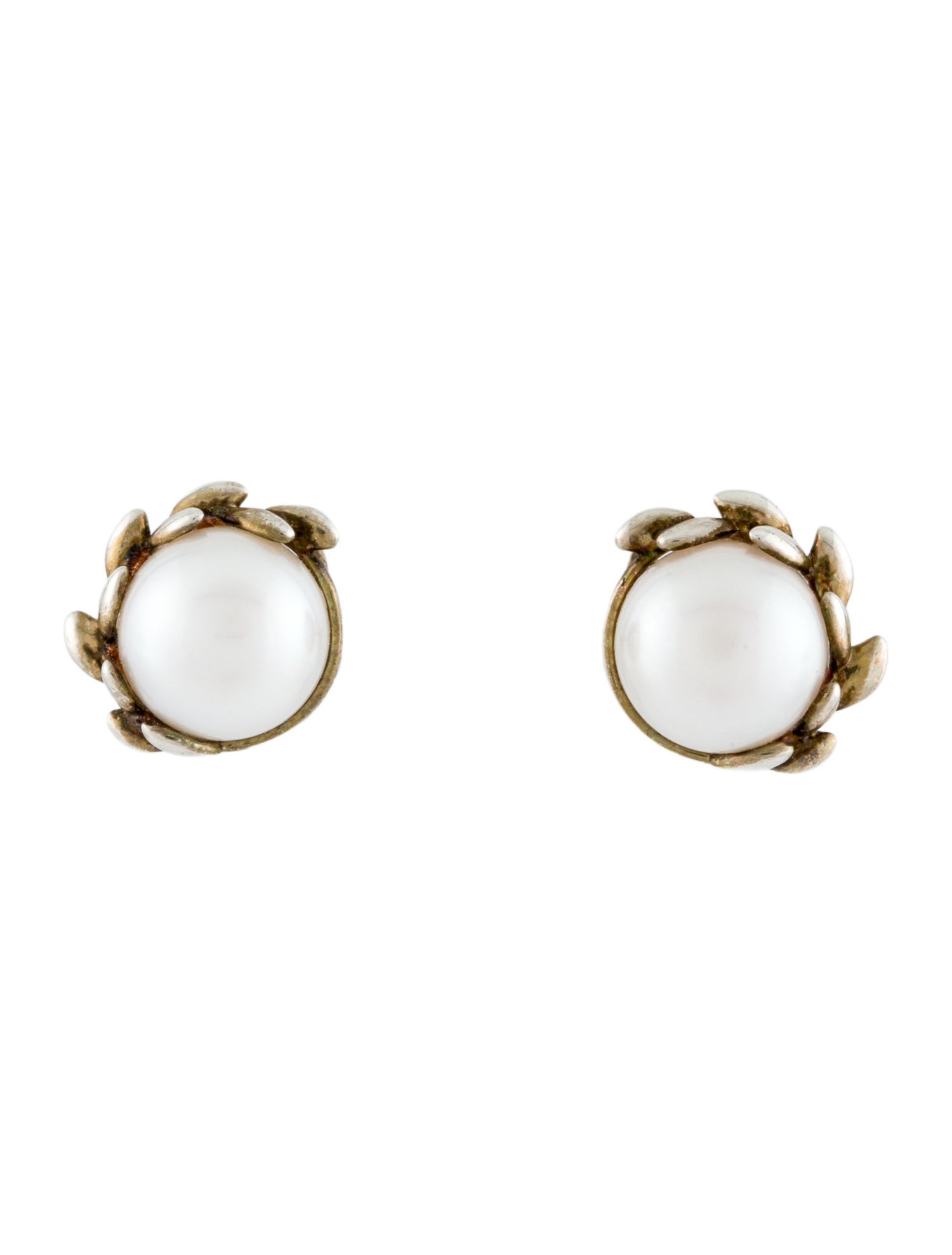 Tiffany & Co. Pearl Olive Leaf Stud Earrings