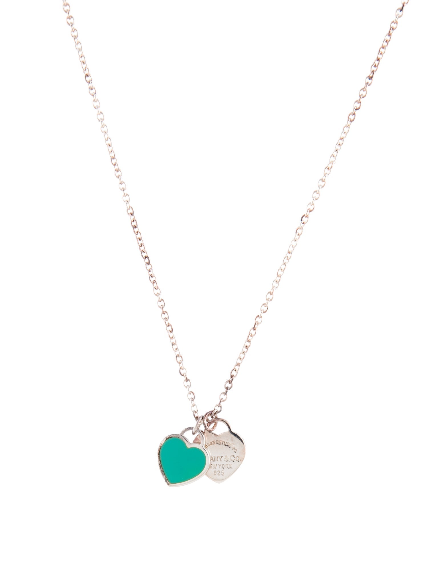 Tiffany & Co. Enamel Double Heart Tag Pendant Necklace