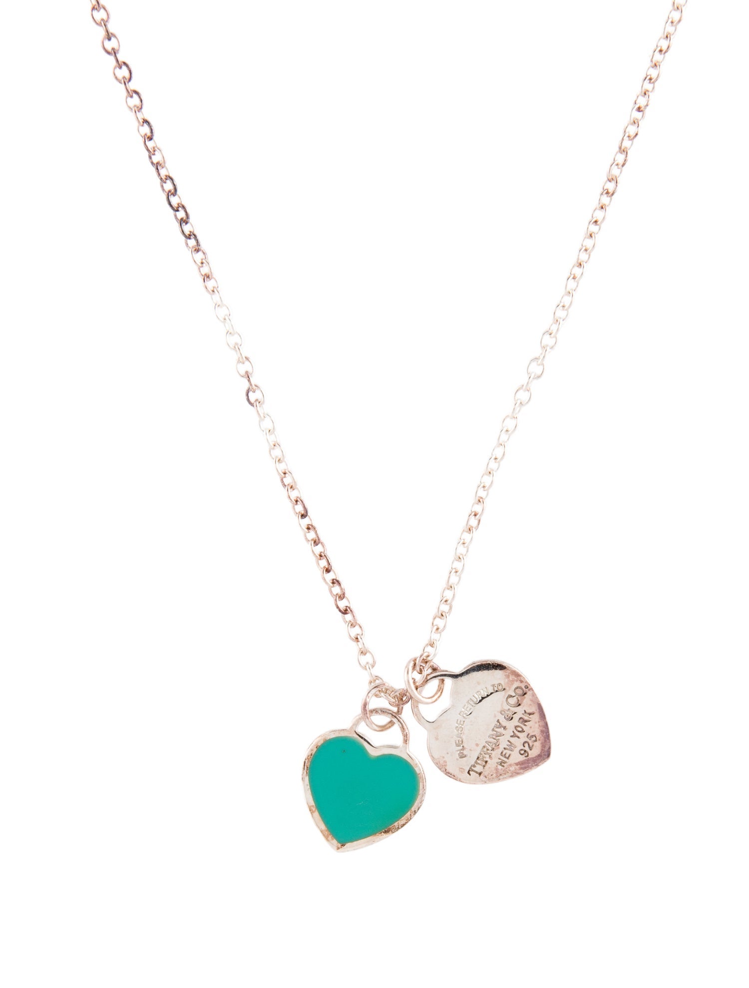 Tiffany & Co. Enamel Double Heart Tag Pendant Necklace