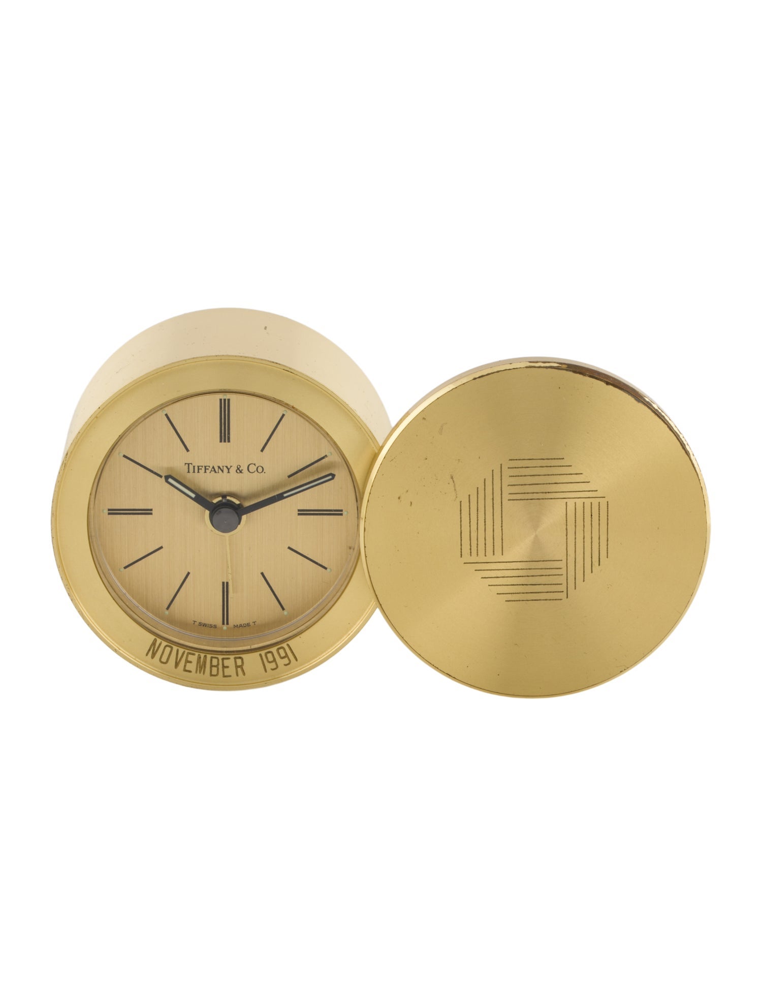 Tiffany & Co. Brass Swivel Travel Alarm Clock