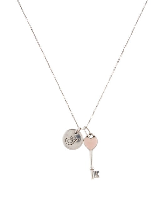 Tiffany & Co. Initial 'J' & Enamel Key Charm Necklace