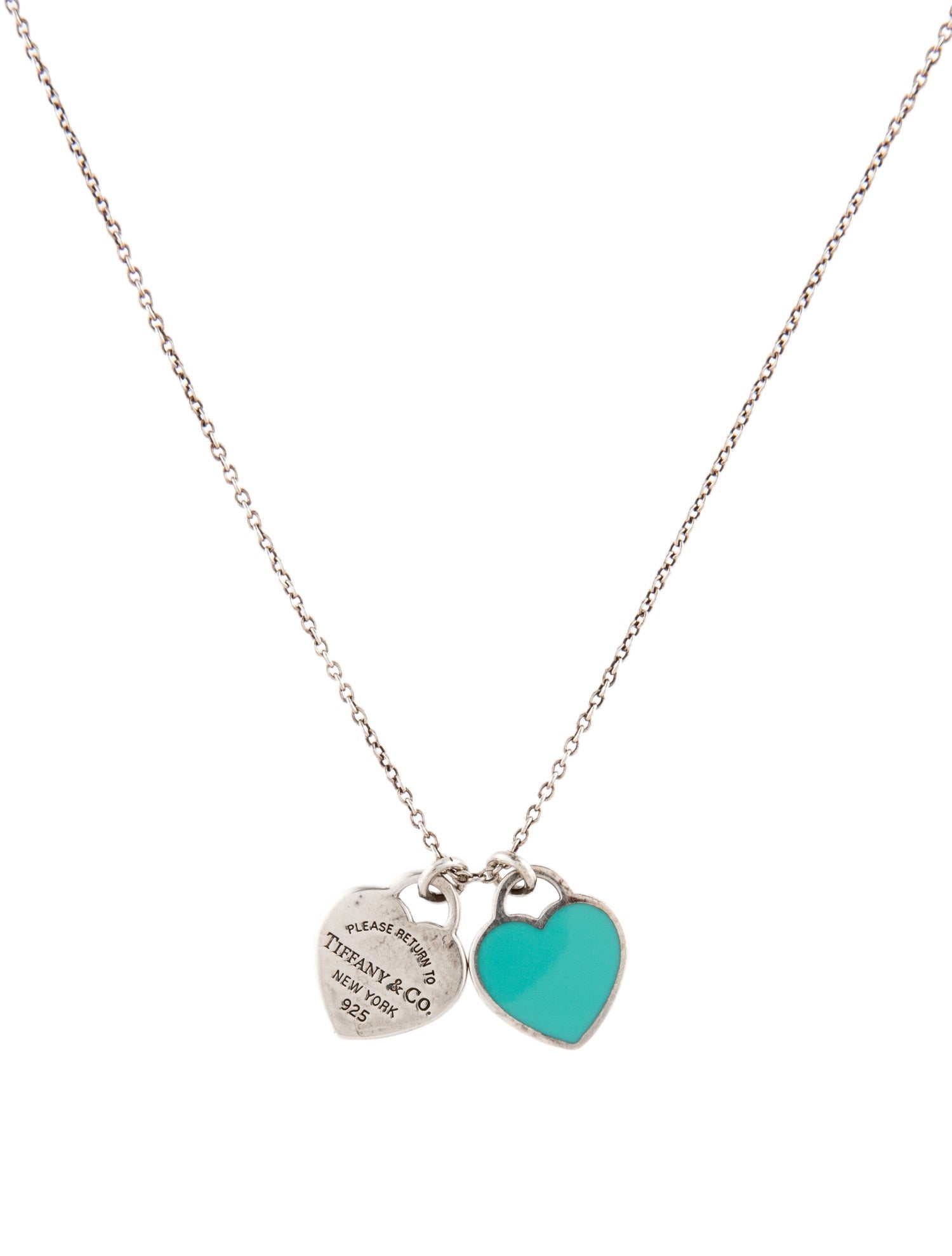 Tiffany & Co. Enamel Double Heart Tag Pendant Necklace