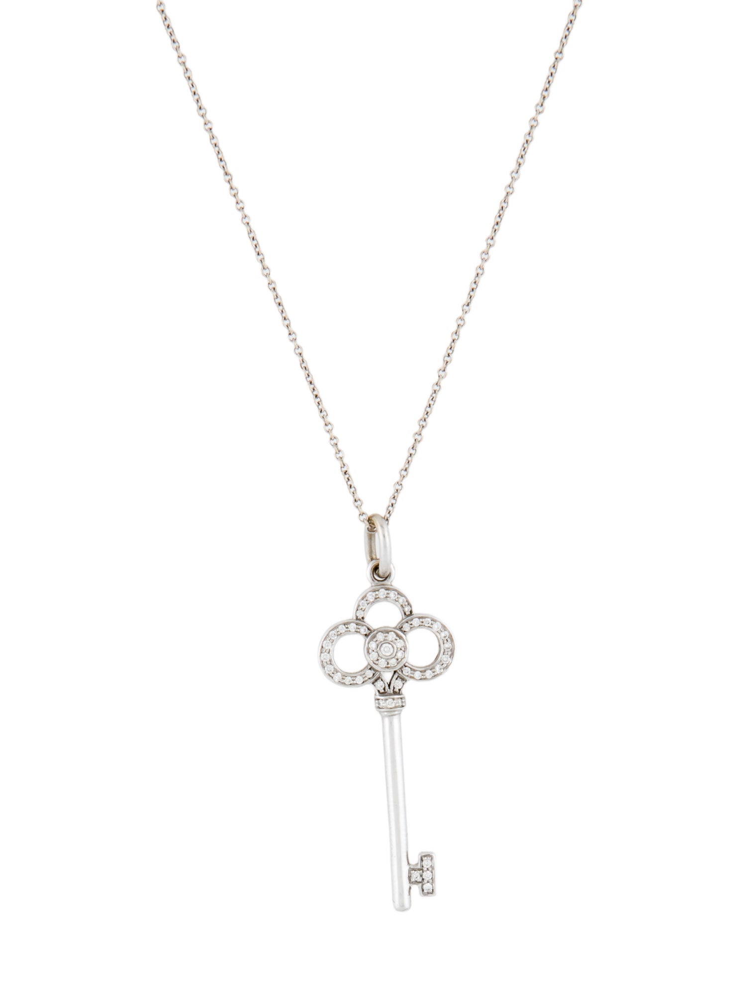 Tiffany & Co. 18K Diamond Crown Key Pendant Necklace