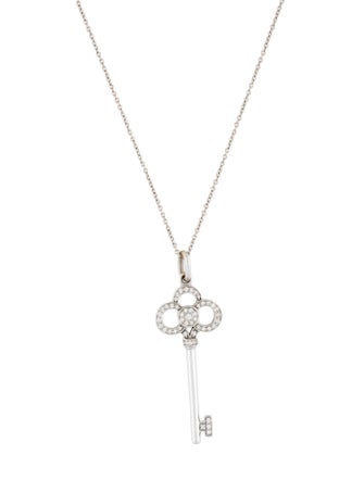 Tiffany & Co. 18K Diamond Crown Key Pendant Necklace