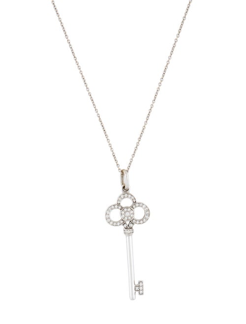 Tiffany & Co. 18K Diamond Crown Key Pendant Necklace