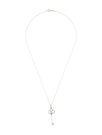 Tiffany & Co. 18K Diamond Crown Key Pendant Necklace