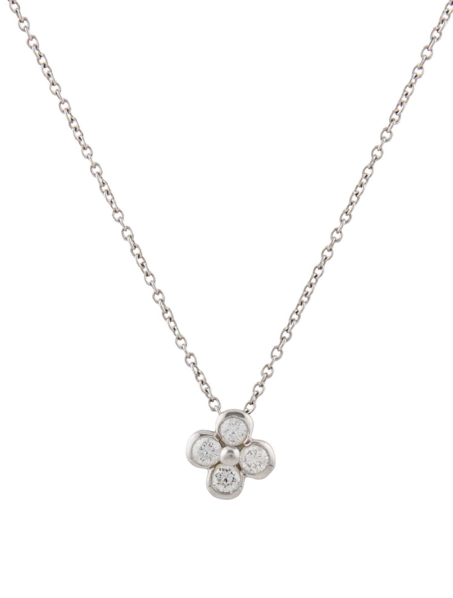 Tiffany & Co. Platinum Diamond Clover Pendant Necklace