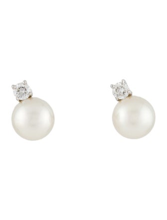 Tiffany & Co. 18K Akoya Cultured Pearl & Diamond Signature Stud Earrings