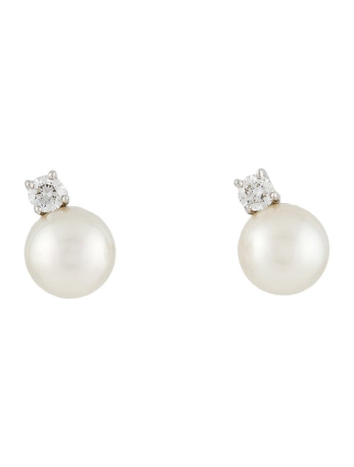Tiffany & Co. 18K Akoya Cultured Pearl & Diamond Signature Stud Earrings
