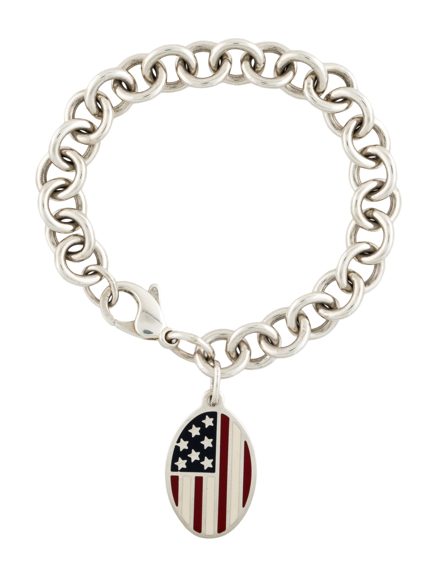 Tiffany & Co. Vintage Enamel American Flag Remembrance Oval Tag Bracelet