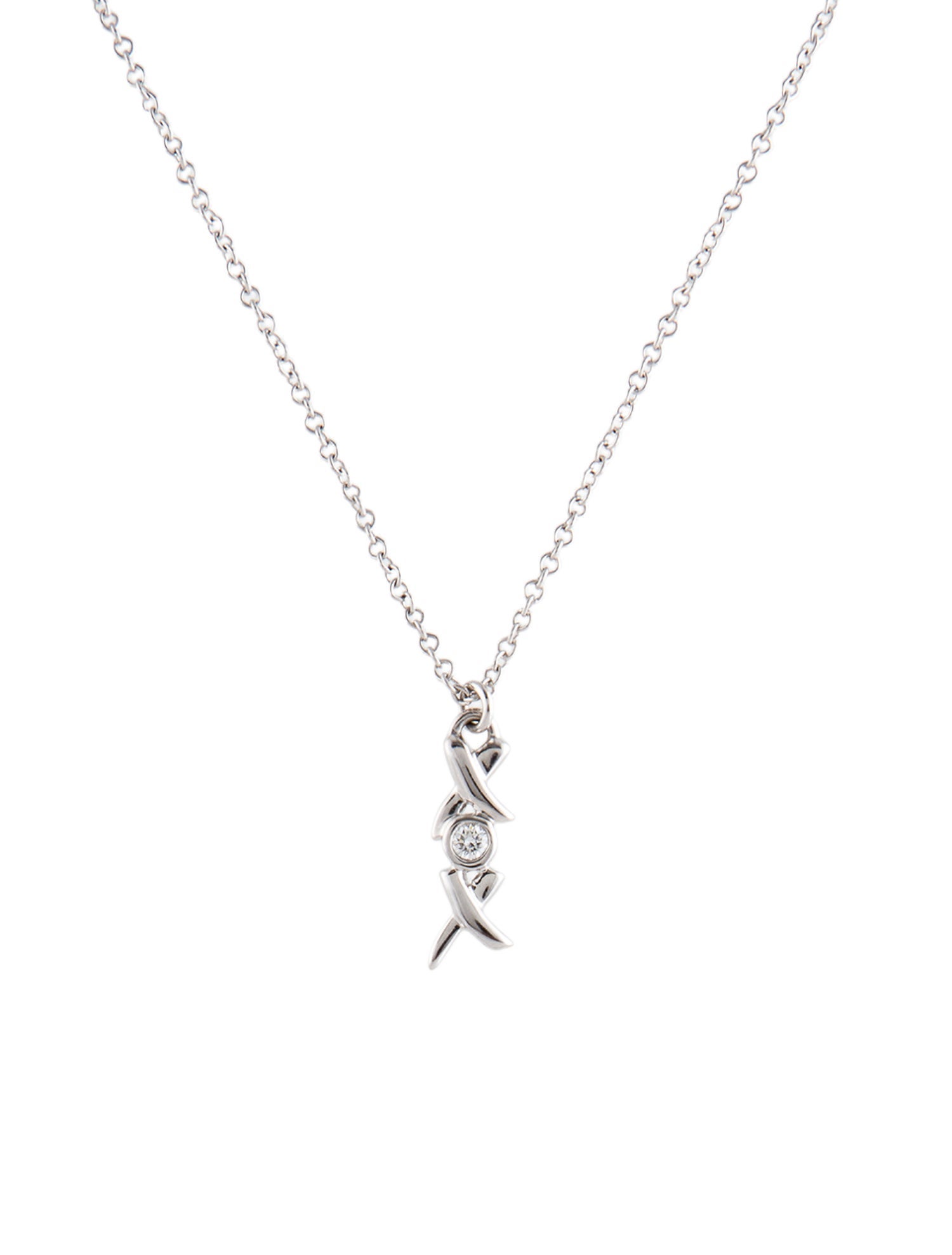 Tiffany & Co. 18K Diamond Double X Pendant Necklace