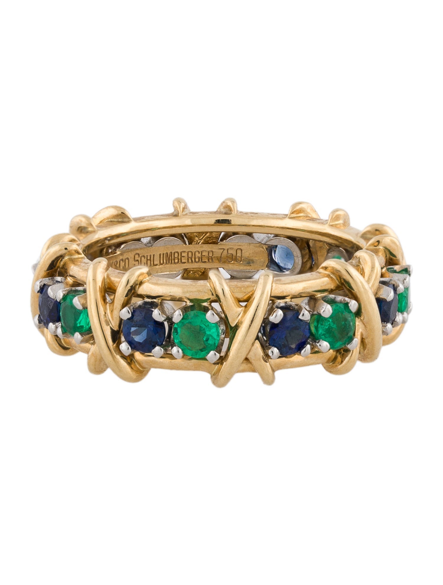 Tiffany & Co. 18K Sapphire & Emerald Sixteen Stone Eternity Band