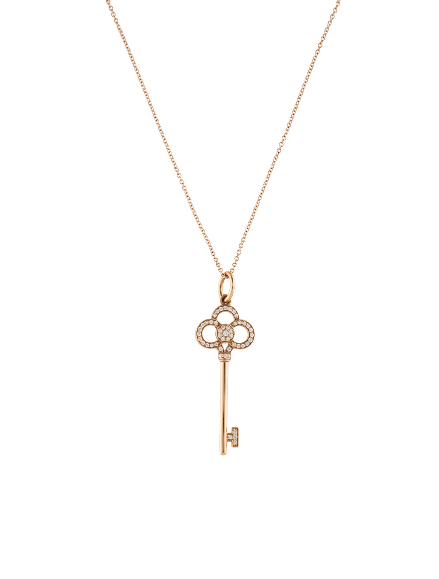 Tiffany & Co. 18K Diamond Crown Key Pendant Necklace