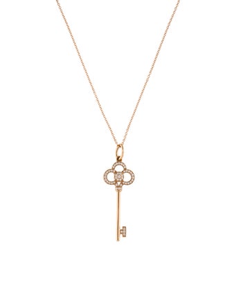 Tiffany & Co. 18K Diamond Crown Key Pendant Necklace