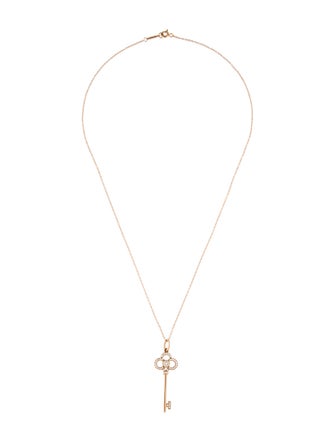 Tiffany & Co. 18K Diamond Crown Key Pendant Necklace