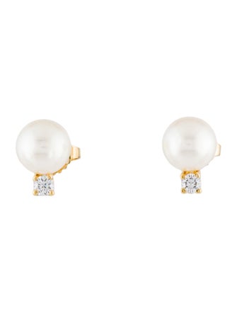 Tiffany & Co. 18K Pearl & Diamond Stud Earrings