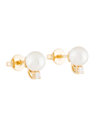 Tiffany & Co. 18K Pearl & Diamond Stud Earrings