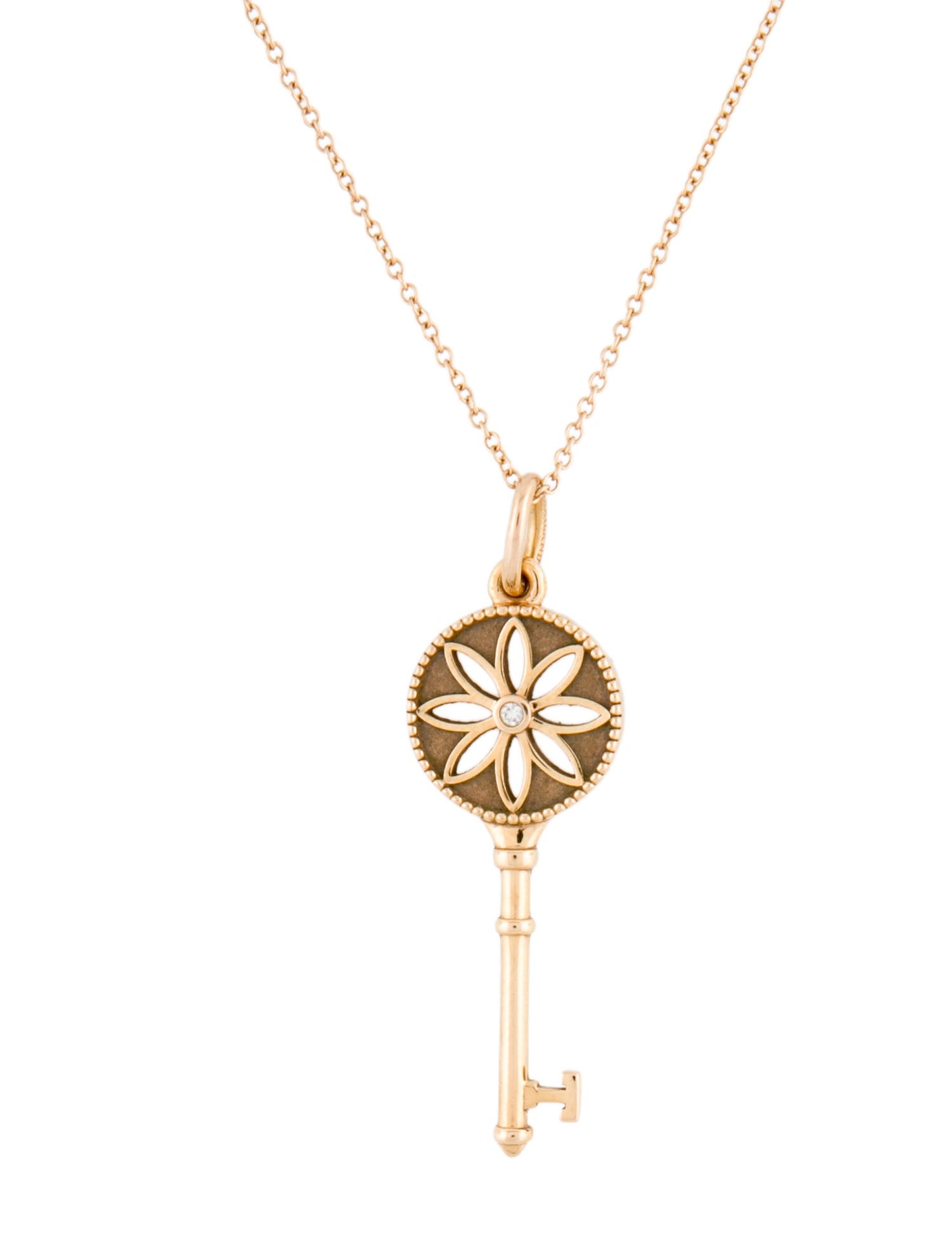 Tiffany & Co. 18K Diamond Daisy Key Pendant Necklace