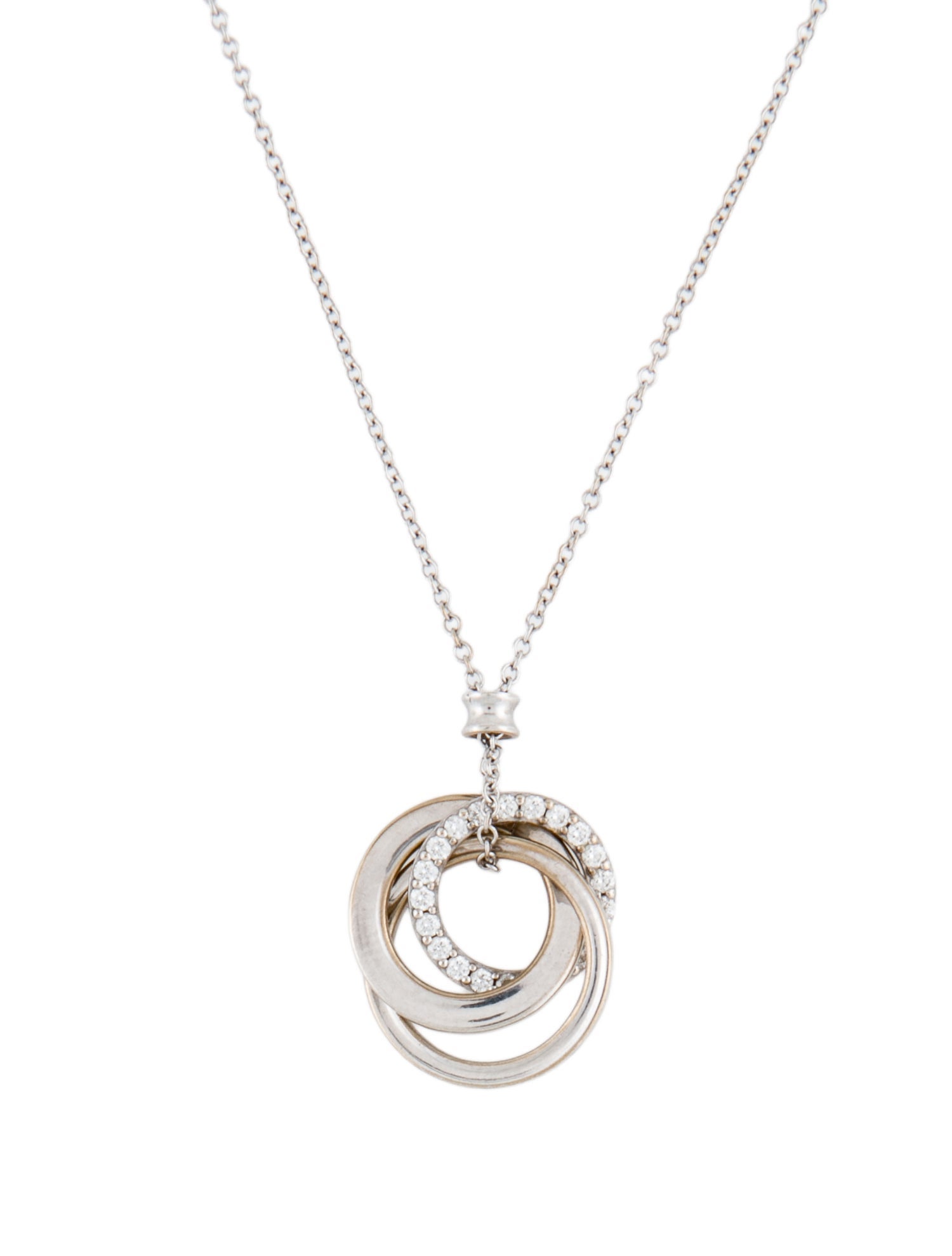 Tiffany & Co. 18K Diamond Triple Interlocking Circles Pendant Necklace