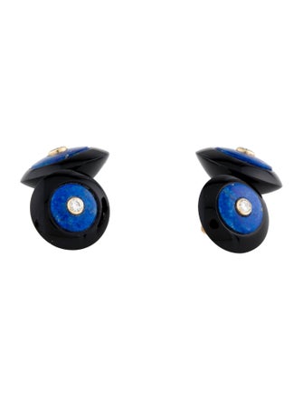 Tiffany & Co. Vintage 14K Onyx, Lapis Lazuli & Diamond Cufflinks