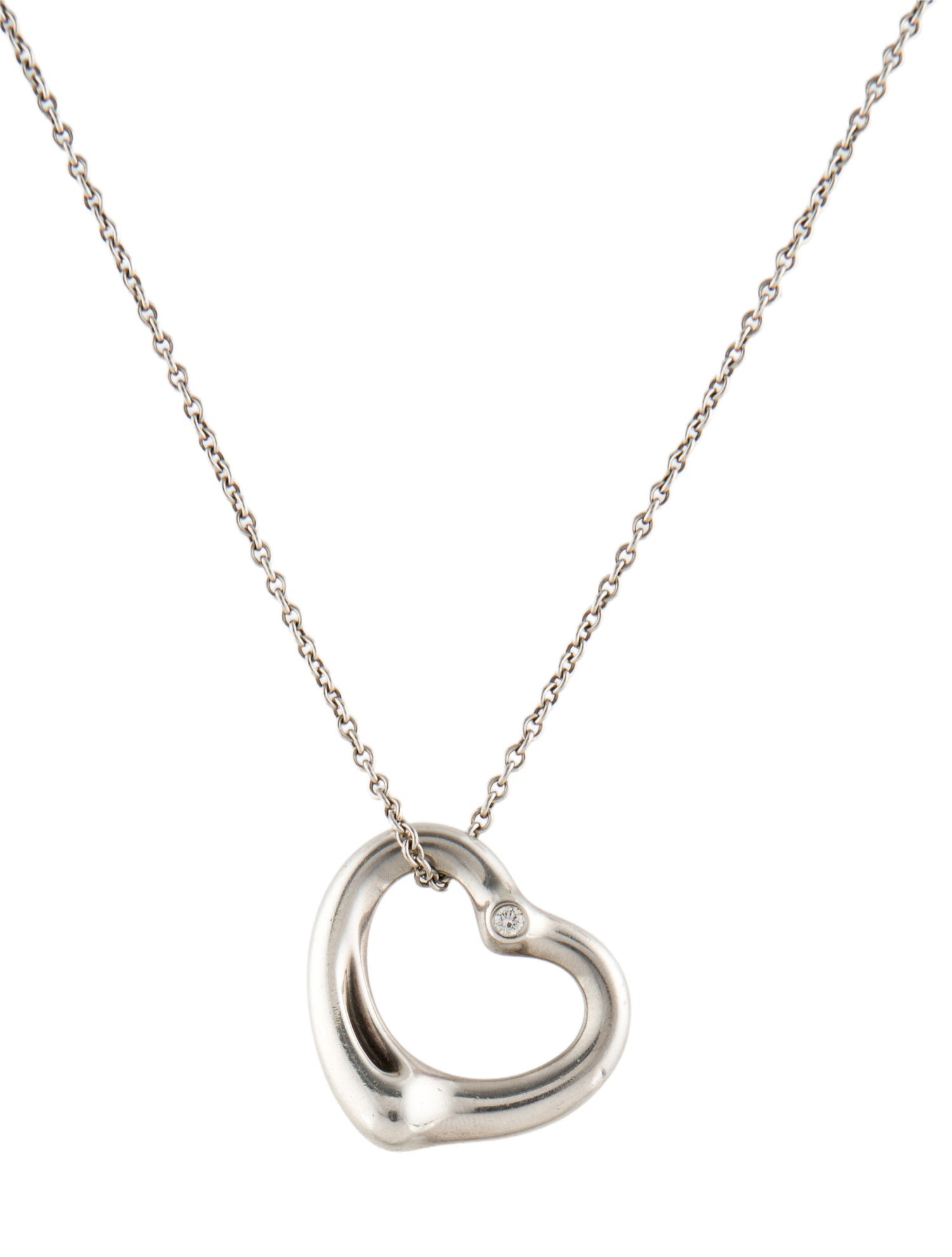 Tiffany & Co. Diamond Open Heart Pendant Necklace