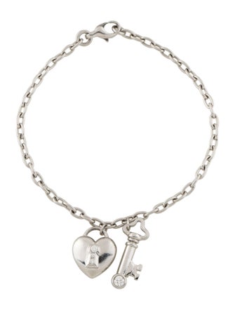 Tiffany & Co. Platinum Diamond Heart Lock & Key Charm Bracelet