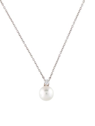 Tiffany & Co. 18K Akoya Pearl & Diamond Pendant Necklace